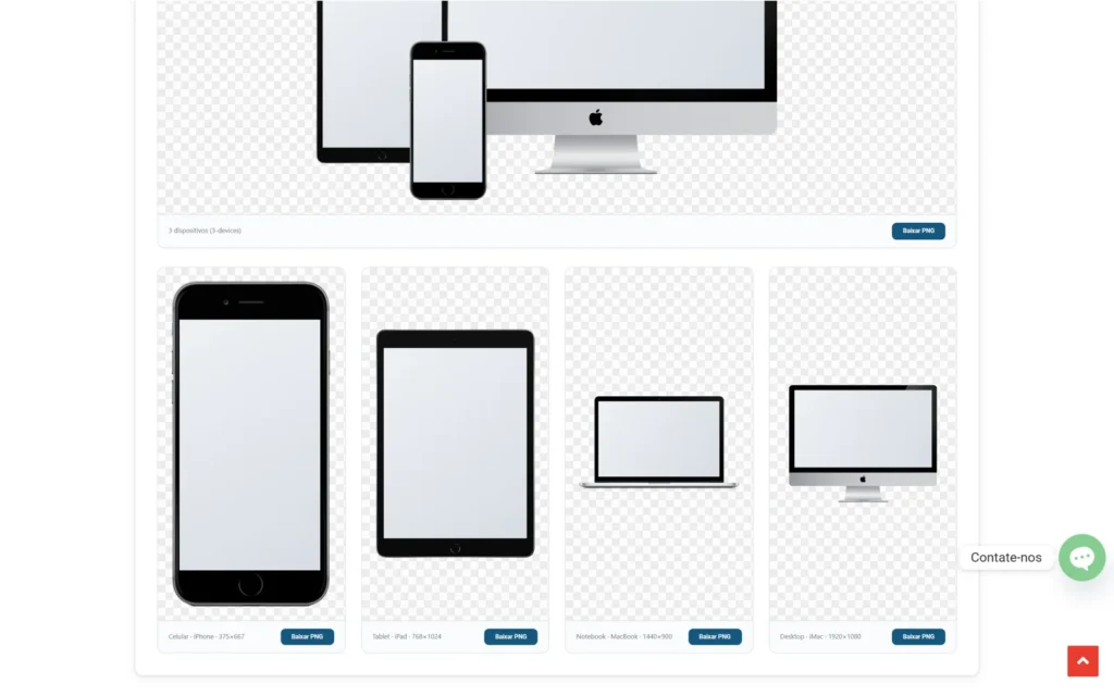 Mockups individuais de celular, tablet, notebook e desktop prontos para download em PNG